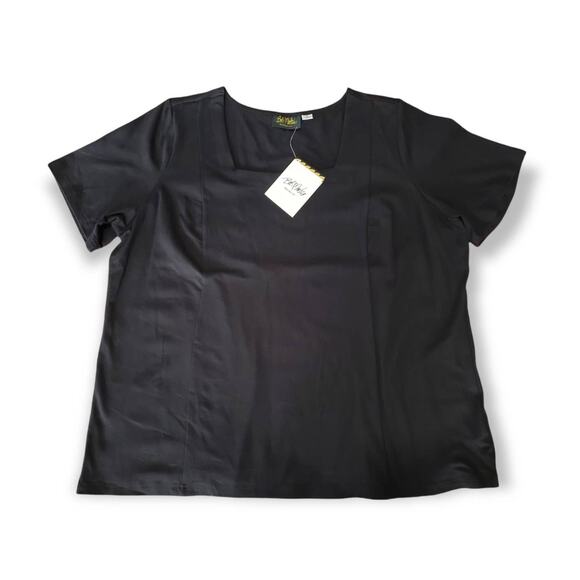 Bob Mackie Wearable Art Solid Black Square Cut Short Sleeved Shirt - Size 1X - Picture 1 of 4